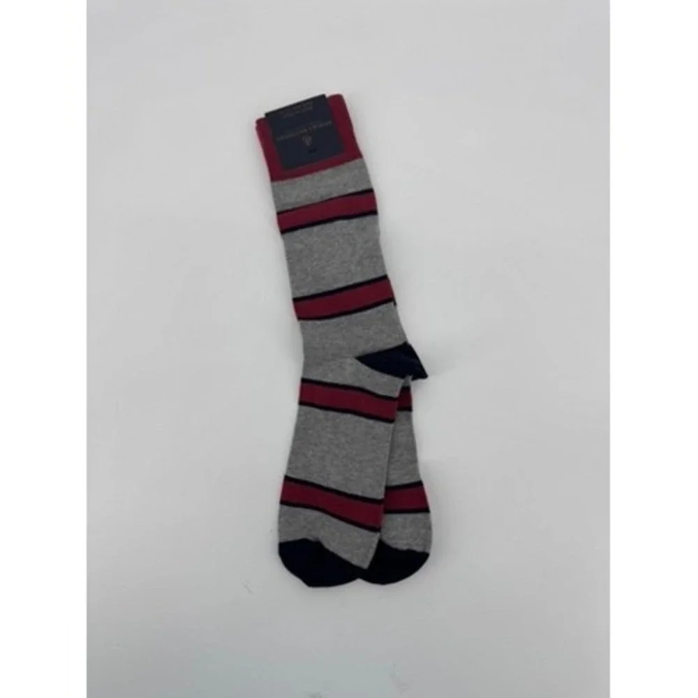 Brooks Brothers Crew Socks Mens OS Grey Burgundy Striped Made in Italy New